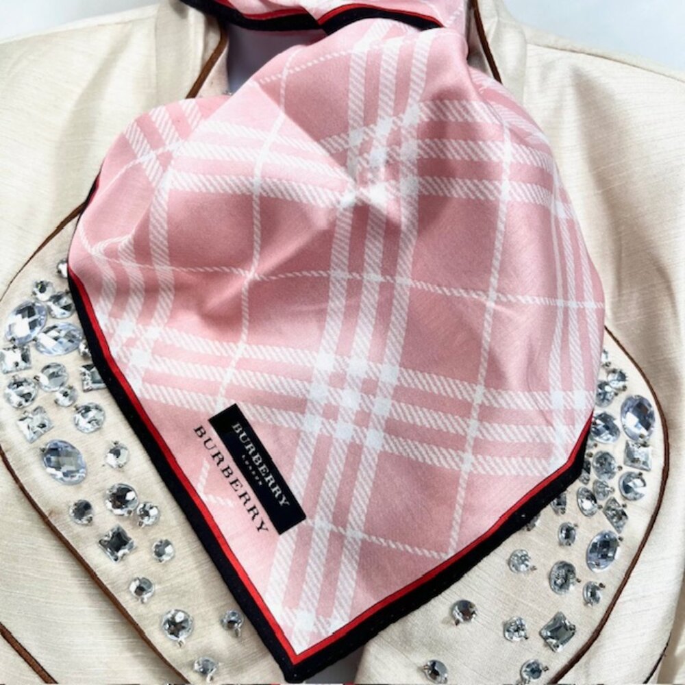 New W/Tag Burberry London  Miniscarf/handker 19" Cotton Silk Pink  PeachCheck(71